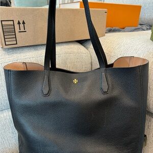 Tory Burch Black soft pebbled leather slouchy tote